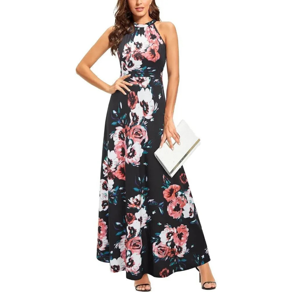 Womens 2024 Summer  Maxi Dress Beach Halter Neck Long